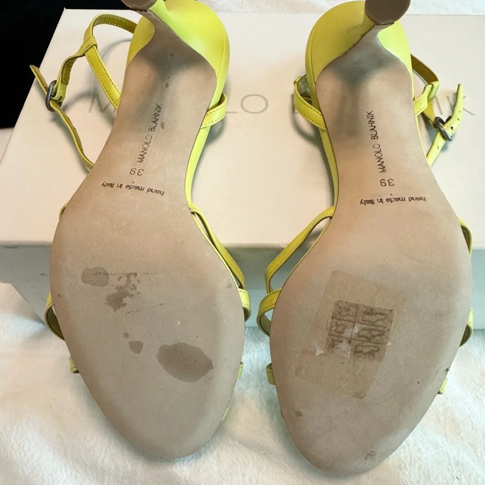 Manolo Blahnik Marana Lemon Strappy Heels - Picture 4 of 4